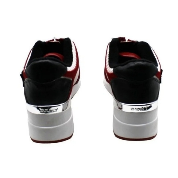 DKNY PARLAN ZIP UP RED/WHITE/BLACK WEDGE SNEAKERS - 7M. - Picture 6 of 7